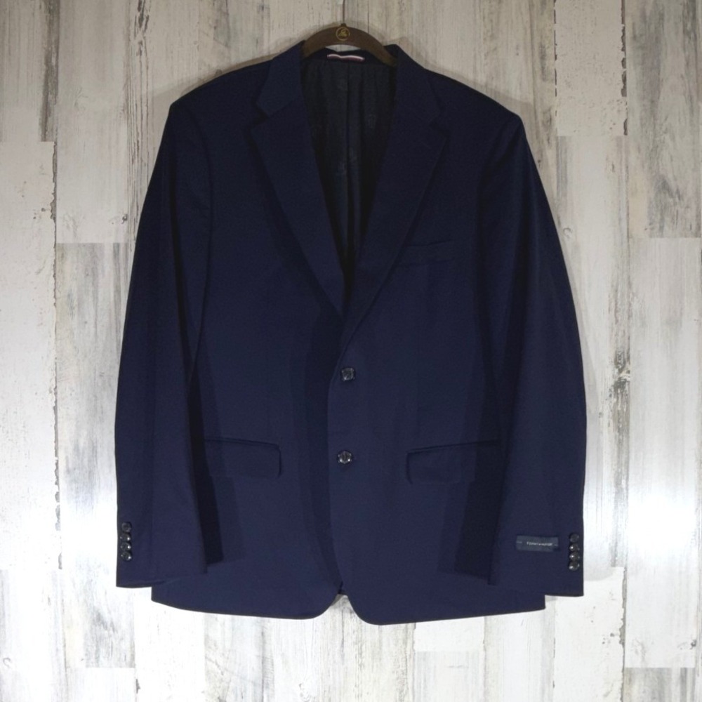 Tommy Hilfiger Blazer 46R Navy Blue Wool Blend Stretch Two Button Sport Coat